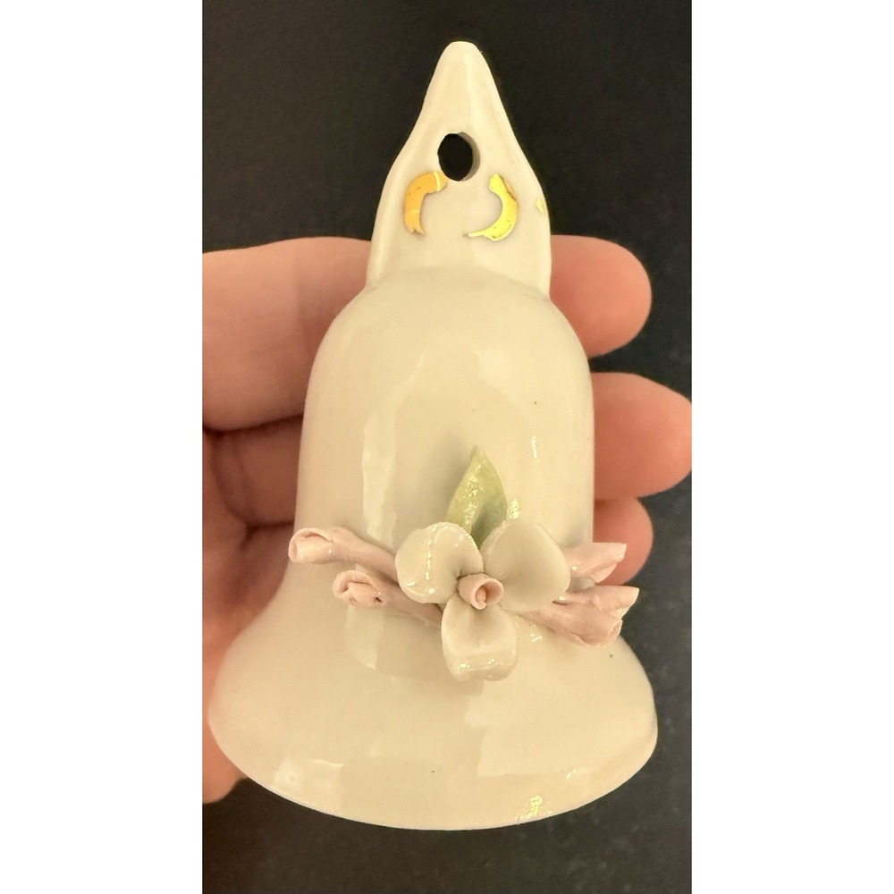 Capodimonte Porcelain Floral Bell Ornament Roses Made in Italy Hanging Mint